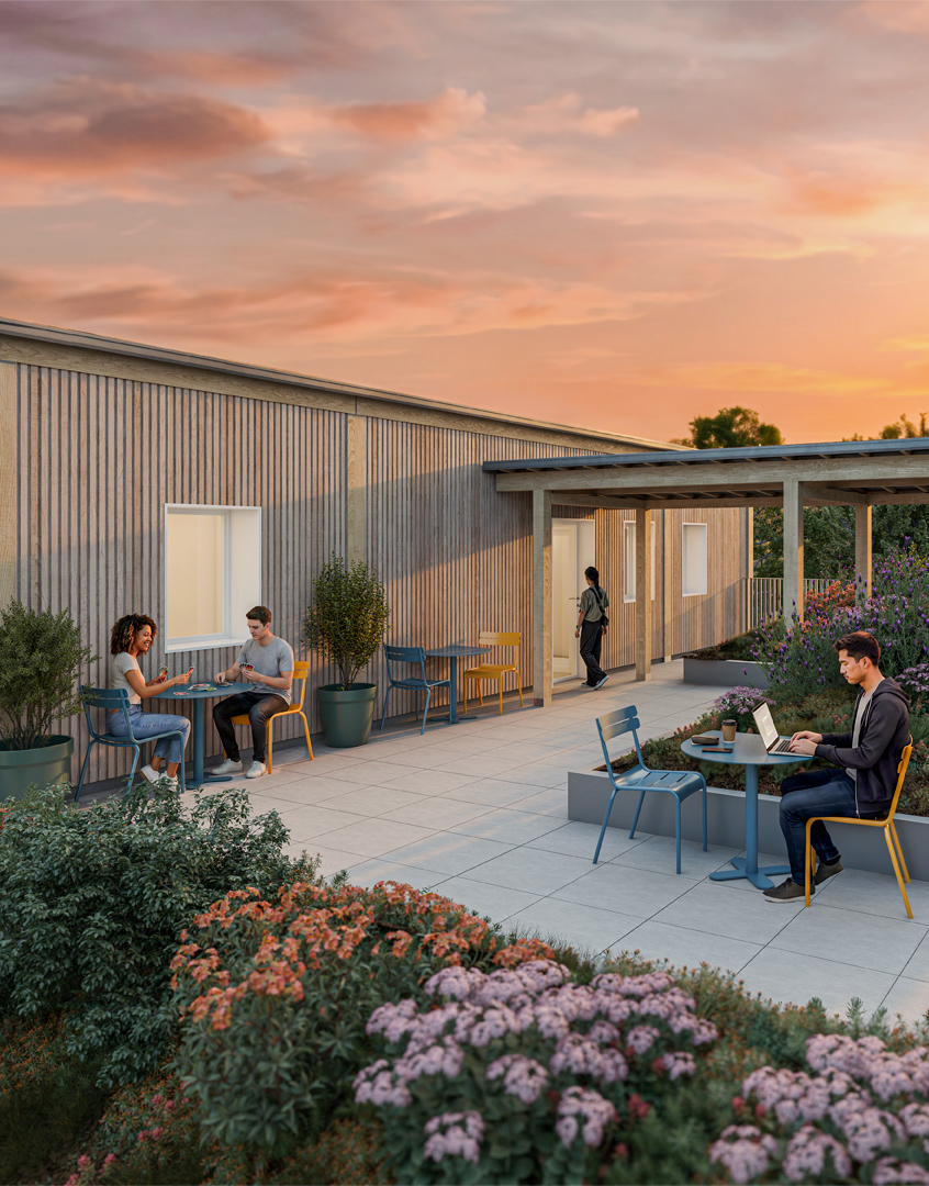 Espaces de vie partagés de LIV Campus — coworking et terrasse